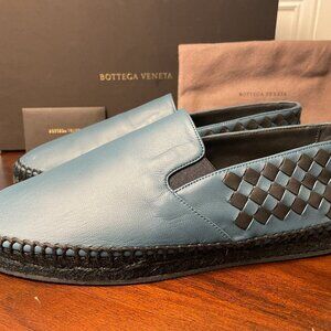 BOTTEGA VENETA Blue Leather Intrecciato Espadrilles 407387 Size 39 (US 6)